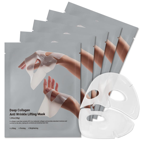 Deep Collagen Anti-Wrinkle Lifting Overnight Mask Facial sheet masks with low molecular weight collagen for lifting, firming, and moisturizing 5 Packs