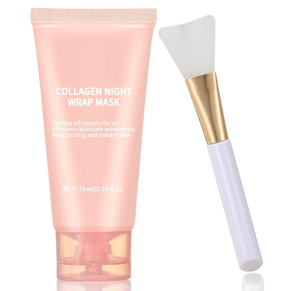 Collagen Night Wrapping Mask Peel-Off Overnight Collagen Face Mask - Deeply Hydrates & Firming & Glowy - Reduce Sagging & Wrinkle For Glowing Skin 2.54 fl.oz with Mask Applicator
