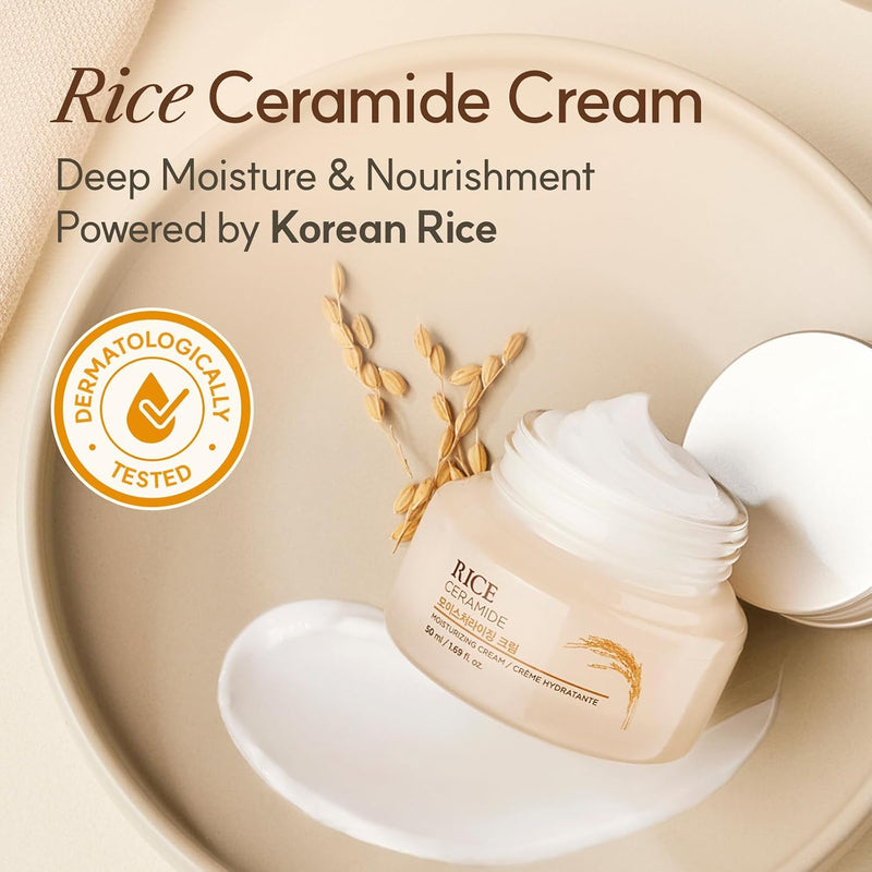 Rice Ceramide Cream, Hydrating Face Moisturizer, for Dry & Combination Skin, Lightweight, Fast-absorbing, 1.69 fl. oz.