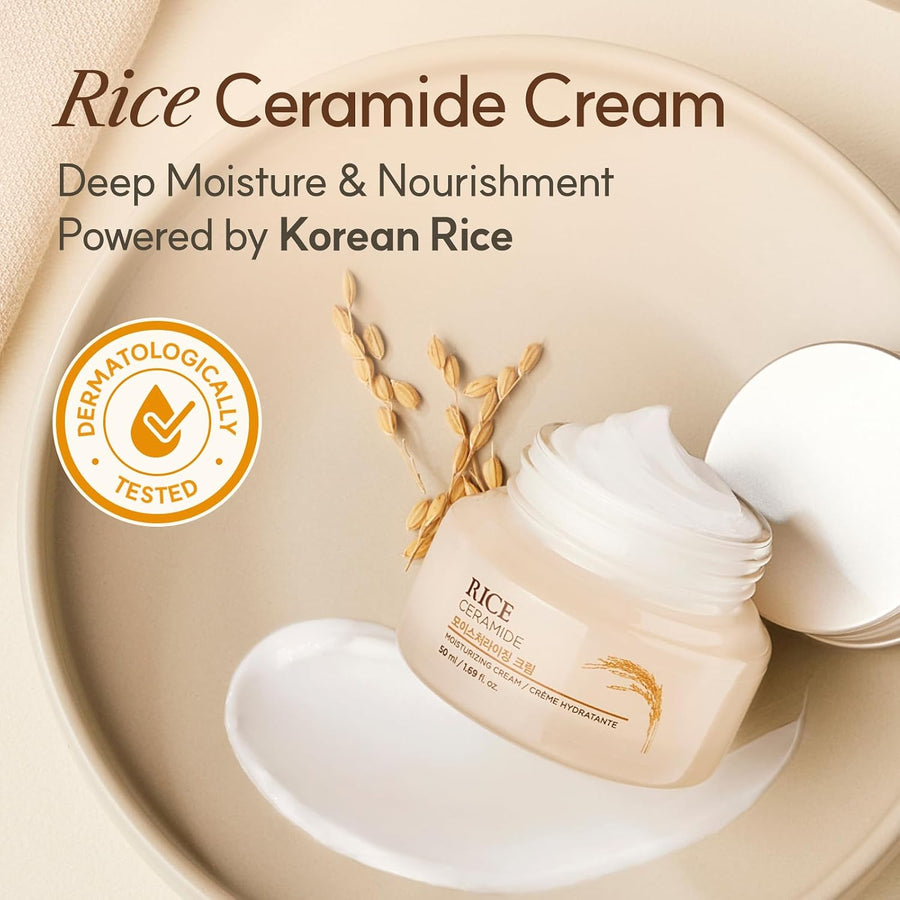Rice Ceramide Cream, Hydrating Face Moisturizer, for Dry & Combination Skin, Lightweight, Fast-absorbing, 1.69 fl. oz.