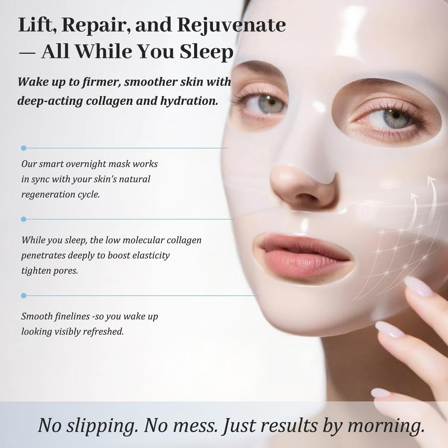Deep Collagen Anti-Wrinkle Lifting Overnight Mask Facial sheet masks with low molecular weight collagen for lifting, firming, and moisturizing 5 Packs