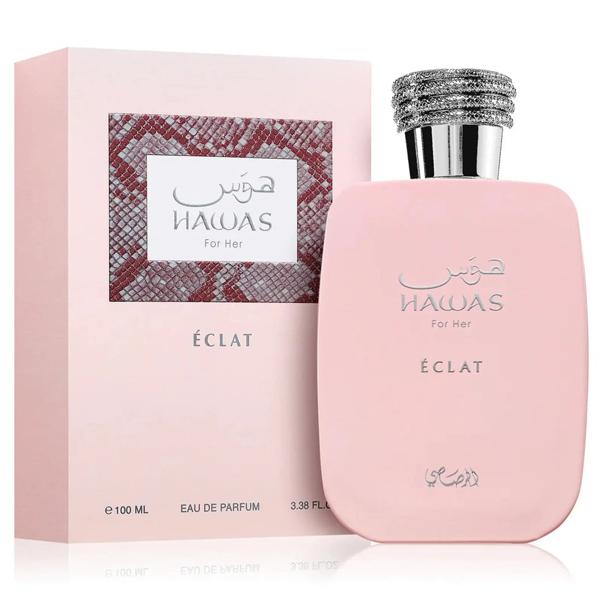 Rasasi Hawas Eclat for Women Eau de Parfum perfume bottle and packaging