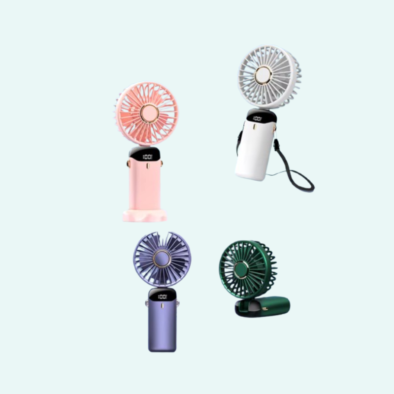 USB Handheld Mini Fan Foldable Portable Neck Hanging Fans 5 Speed USB Rechargeable Fan with Phone Stand and Display Screen