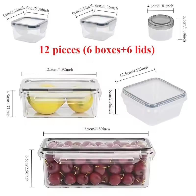 12pc Sealed refrigerator storage box with lid crisper Food Retain Freshness Transparent Storage Jar lunch box with lid