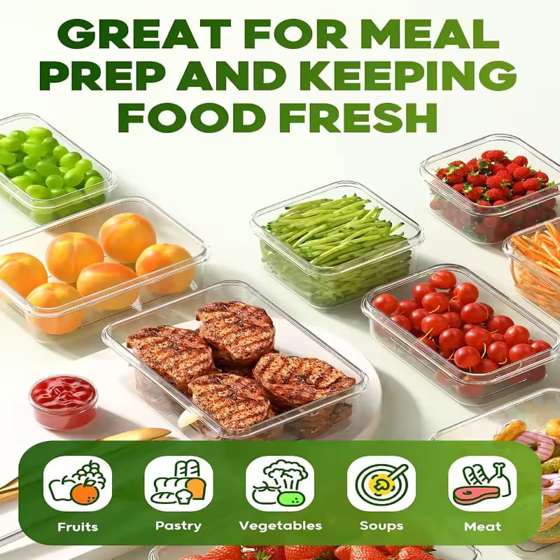 12pc Sealed refrigerator storage box with lid crisper Food Retain Freshness Transparent Storage Jar lunch box with lid
