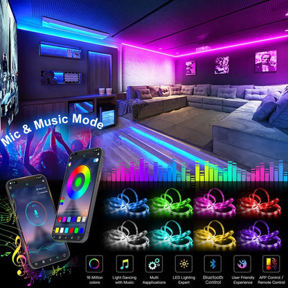 LED Strip Lights, Ultra-Long RGB 5050 LED Strips with Remote Controller, Color Changing Tape Light with 12V Adapter for Bedroom