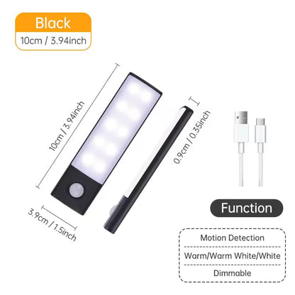LED Motion Sensor Light Night Light Wireless USB Under Cabinet Light For Kitchen Cabinet Bedroom Wardrobe Sensor Indoor Lighting 10cm