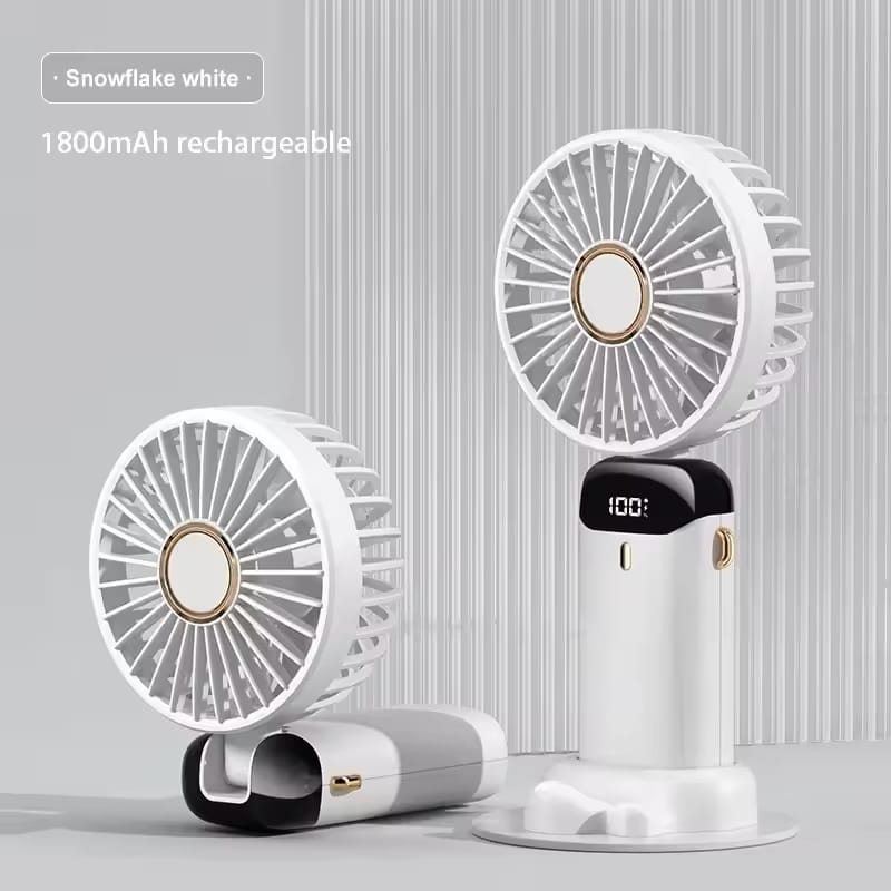 USB Handheld Mini Fan Foldable Portable Neck Hanging Fans 5 Speed USB Rechargeable Fan with Phone Stand and Display Screen